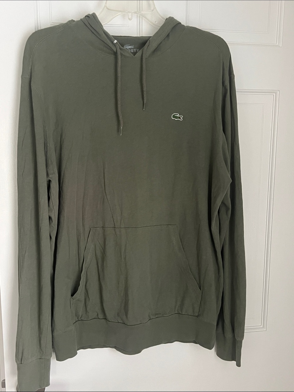Lacoste Olive Green Pullover Hoodie with Croc Logo